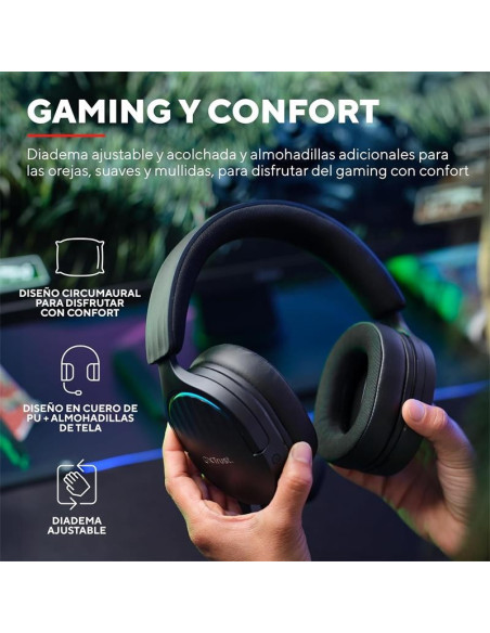 AURICULARES + MICROFONO TRUST GAMING RGB GXT 490 FAYZO HEADSET 7.1 BLACK