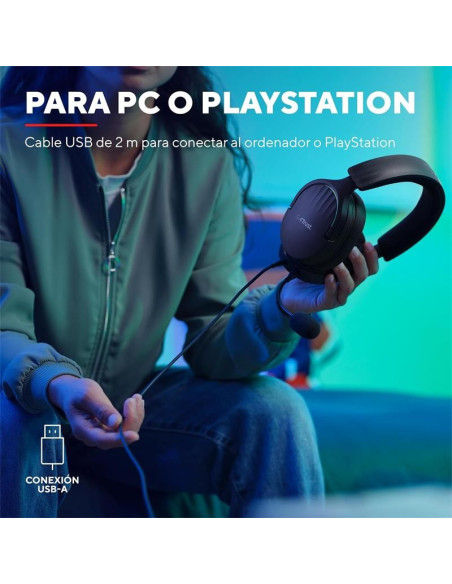 AURICULARES + MICROFONO TRUST GAMING RGB GXT 490 FAYZO HEADSET 7.1 BLACK