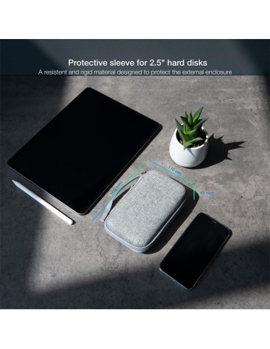 FUNDA TOOQ PARA DISCO DURO EXTERNO DE 2,5 GREY