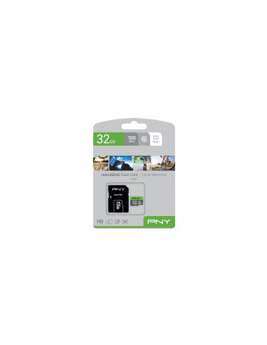 MEMORIA MICROSDHC PNY 32GB ELITE 100MB/S CON ADAPTADOR NEGRO VERDE GRIS P-SDU32GU185GW-GE