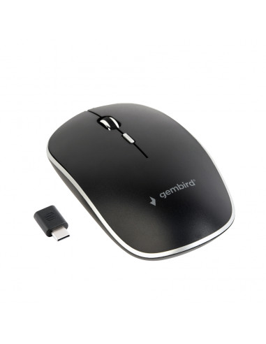 Ratón Gembird Ambidextro RF Wireless+USB Type-C Í“ptico 1600 DPI Negro