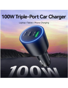 CARGADOR DE COCHE PARA SMARTPHONE 100W 2XUSB-C USB-A NEGRO VENTION 2