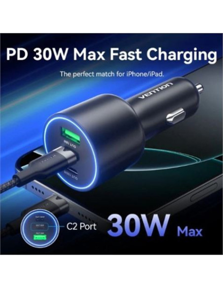 CARGADOR DE COCHE PARA SMARTPHONE 100W 2XUSB-C USB-A NEGRO VENTION