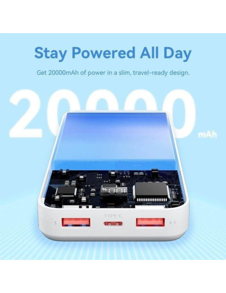 POWERBANK VENTION 20000MAH 2XUSB-A + USB-C LED DISPLAY 22.5W BLACK