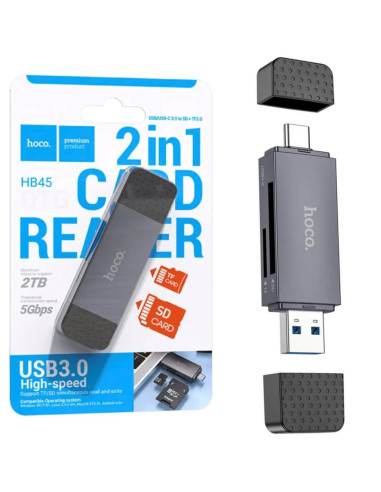 Hoco HB45 Spirit Lector para SD y Micro SD con conexión USB y USB-C