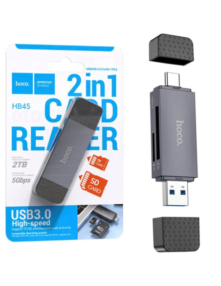 Hoco HB45 Spirit Lector para SD y Micro SD con conexión USB y USB-C