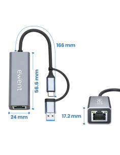 Ewent EW9819 hub de interfaz USB 3.2 Gen 1 (3.1 Gen 1) Type-A + 2