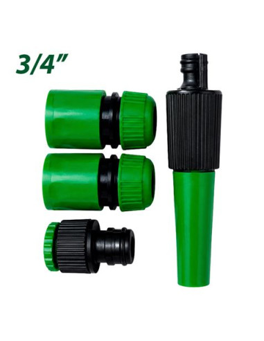 SET 4PCS BOQUILLA DE RIEGO + ADAPTADORES PARA MANGUERA 3/4\" SUNGARDEN