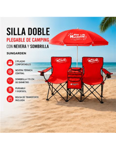 SILLA DOBLE PLEGABLE DE CAMPING CON NEVERA Y SOMBRILLA SUNGARDEN 2