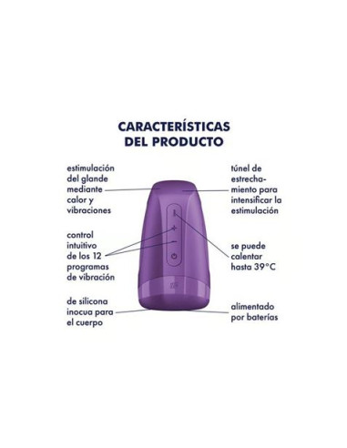 MASTURBADOR MASCULINO MEN HEAT VIBRATION DARK BERRY SATISFYER