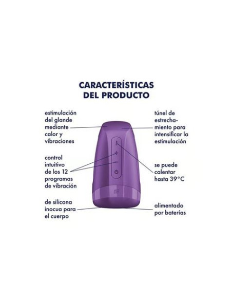 MASTURBADOR MASCULINO MEN HEAT VIBRATION DARK BERRY SATISFYER