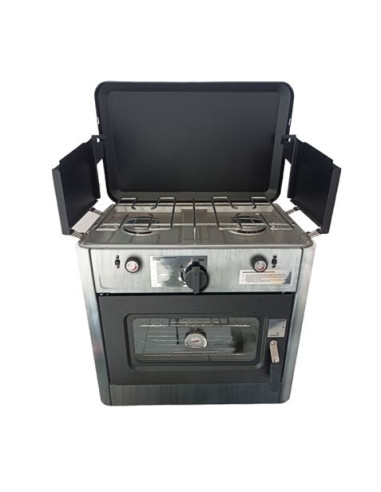 COCINA 2 FUEGOS CON TAPA + HORNO DE GAS CON SISTEMA DE SEGURIDAD MUVIP