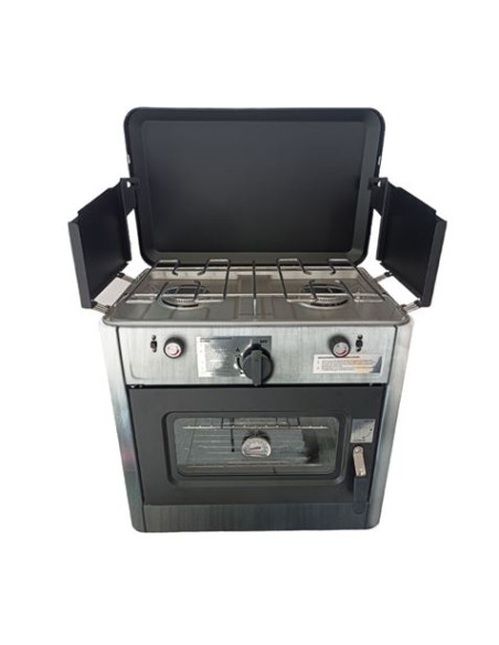 COCINA 2 FUEGOS CON TAPA + HORNO DE GAS CON SISTEMA DE SEGURIDAD MUVIP