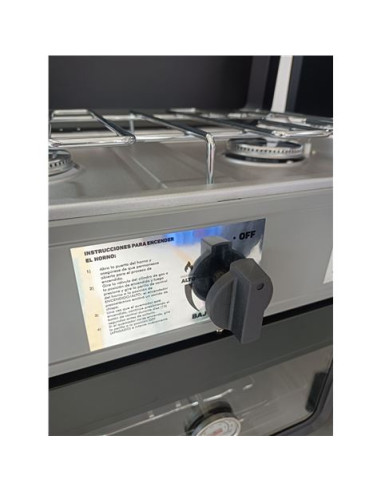COCINA 2 FUEGOS CON TAPA + HORNO DE GAS CON SISTEMA DE SEGURIDAD MUVIP