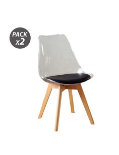 PACK 2 SILLAS DESIGN D1000 TRANSPARENTES + COJÍN NEGRO MUVIP 2