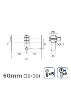 BOMBIN LATON 60MM 30+30MM LEVA LARGA LLAVE SEGURIDAD 2