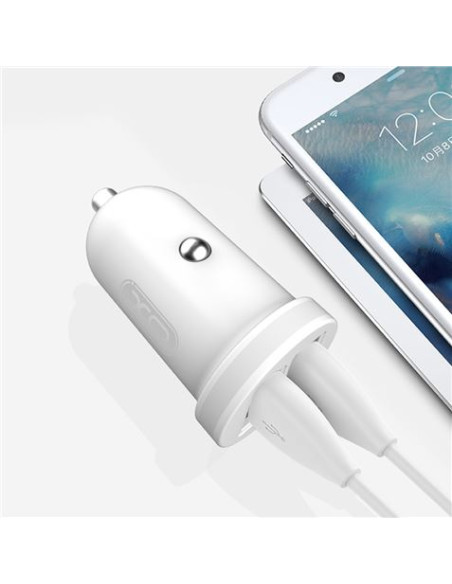 PACK CARGADOR MECHERO TZ08 2.1A + CABLE TIPO LIGHTNING BLANCO XO