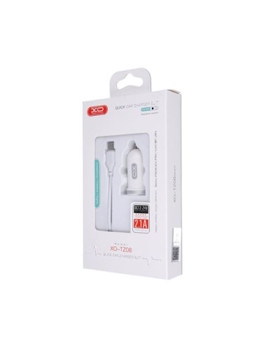 PACK CARGADOR MECHERO TZ08 2.1A + CABLE TIPO LIGHTNING BLANCO XO