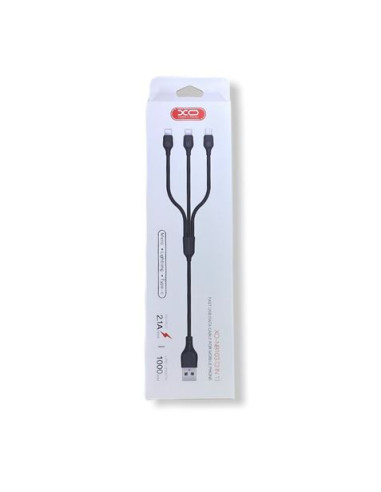 CABLE NB103 CARGA RAPIDA 3 EN 1 | MICRO + TIPO C + LIGHTNING A USB | NEGRO