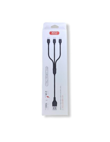 CABLE NB103 CARGA RAPIDA 3 EN 1 | MICRO + TIPO C + LIGHTNING A USB | NEGRO
