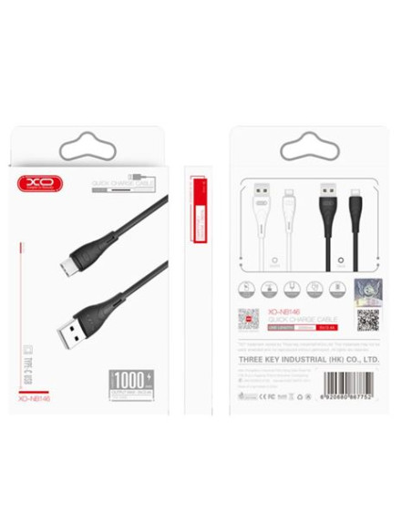 CABLE NB146 CARGA RAPIDA SILICONA USB - MICRO USB | 2.4A | 1 MTR | NEGRO XO