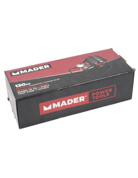 INFLADOR DE PIE DOBLE CON MANOMETRO 130 PSI MADER