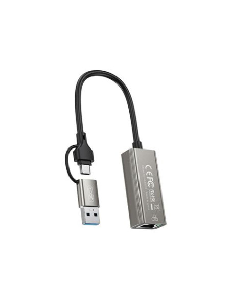 ADAPTADOR DE RJ45 A USB-A Y USB-C HUB018 XO