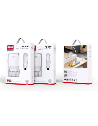 CARGADOR DE CORRIENTE L113 20W TIPO C + CABLE LIGHTNING XO BLANCO