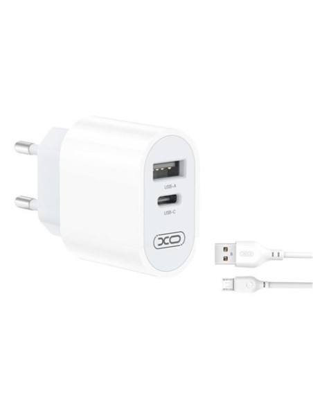 CARGADOR DE CORRIENTE L97 TIPO C + USB + CABLE MICRO USB XO
