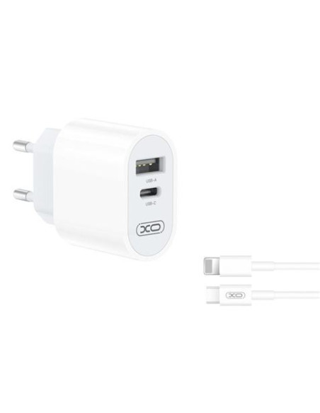 CARGADOR DE CORRIENTE L97 TIPO C + USB + CABLE LIGHTNING XO