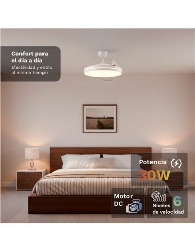 VENTILADOR DE TECHO 42\" LED BLANCO 30W ASPAS RETRACTILES GRUNKEL