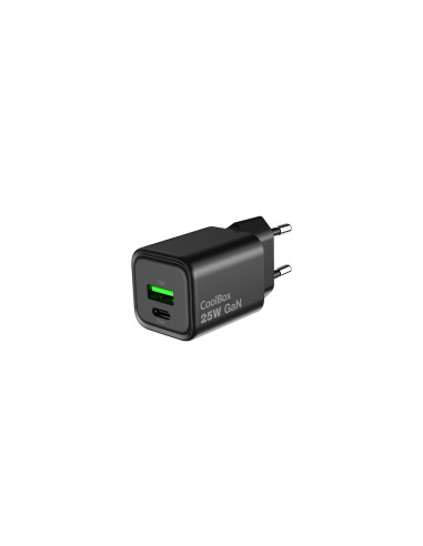 CoolBox CARGADOR GAN 25W USB-A/USB-C PARED NEGRO