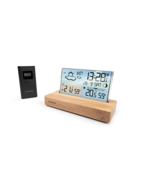 ESTACION METEOROLOGICA CON RELOJ DESPERTADOR MADERA/BLANCO THOMSON