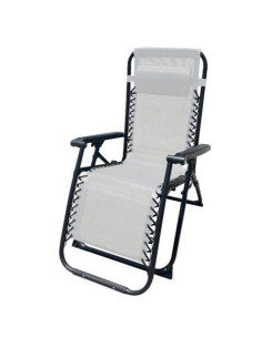 TUMBONA PLEGABLE GRIS DE ACERO CON COJIN CERVICAL