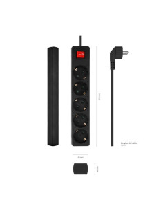 REGLETA AISENS 5 SCHUKOS PROTECCION INTERRUPTOR 1,4M BLACK 2