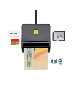 AISENS Lector de Tarjeta Inteligente DNI con Lector de Tarjetas SIM,