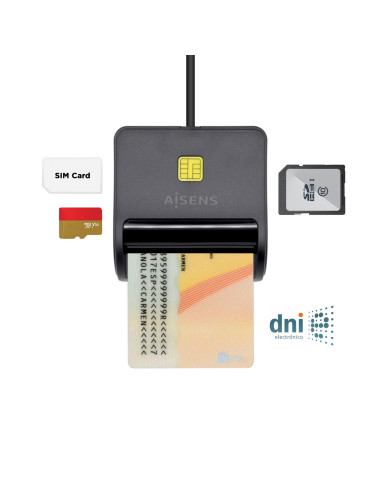 AISENS Lector de Tarjeta Inteligente DNI con Lector de Tarjetas SIM,