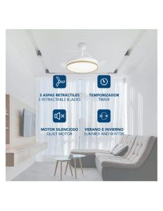 VENTILADOR DE TECHO 30W LED ASPAS RETRACTILES MADERA 2