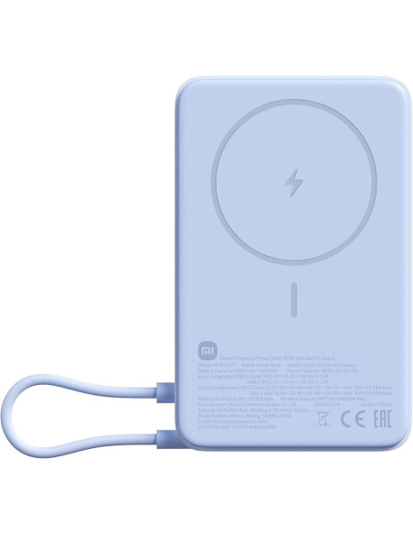 BATERÍA EXTERNA POWERBANK XIAOMI MAGNETIC CON MAGSAFE, CABLE INTEGRADO Y SOPORTE 10.000MAH AZUL