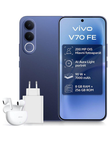 VIVO V70 FE 5G 8GB RAM 256GB ROM AZUL SMARTPHONE INCLUYE CARGADOR Y AURICULARES VIVO BUDS AIR 3
