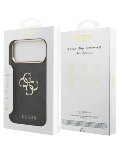 FUNDA IPHONE 17 PRO MAX GUESS GRIS CON LOGO