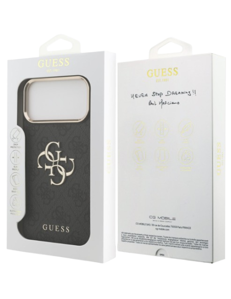 FUNDA IPHONE 17 PRO MAX GUESS GRIS CON LOGO
