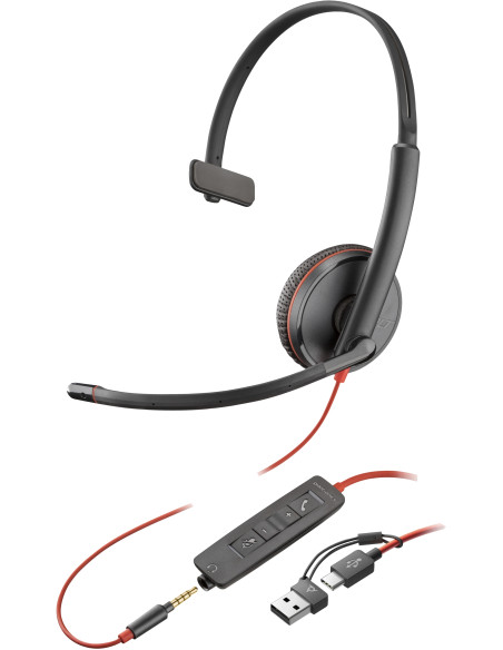Poly Auriculares monoaurales Blackwire 3215 USB-C + Conector de 3,5