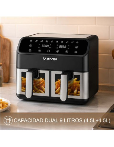 FREIDORA DE AIRE AIRCOOK DIGITAL DOBLE CESTA 9L 1700W CON VENTANA MUVIP