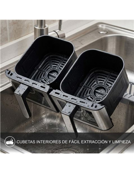FREIDORA DE AIRE AIRCOOK DIGITAL DOBLE CESTA 9L 1700W CON VENTANA MUVIP