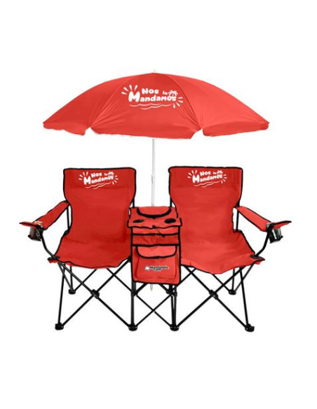 SILLA DOBLE PLEGABLE DE CAMPING CON NEVERA Y SOMBRILLA