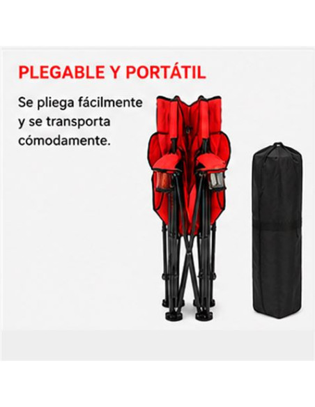 SILLA DOBLE PLEGABLE DE CAMPING CON NEVERA Y SOMBRILLA