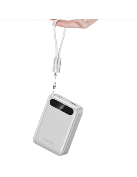 Batería Externa de Carga Rápida 20000mAh 22.5W PD+QC3.0 Con Pantalla Digital Y Cable Incorporado USB-C Plata