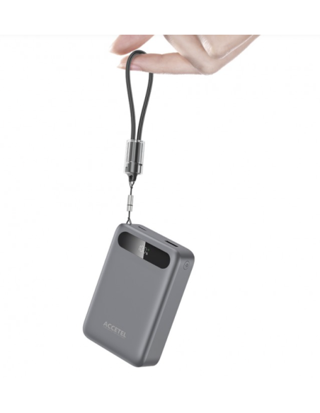 Batería Externa de Carga Rápida 20000mAh 22.5W PD+QC3.0 Con Pantalla Digital Y Cable Incorporado USB-C Gris Ocuro