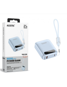 Batería Externa de Carga Rápida 10000mAh 22.5W PD+QC3.0 Con Pantalla Digital Y Cable Incorporado USB-C Azul